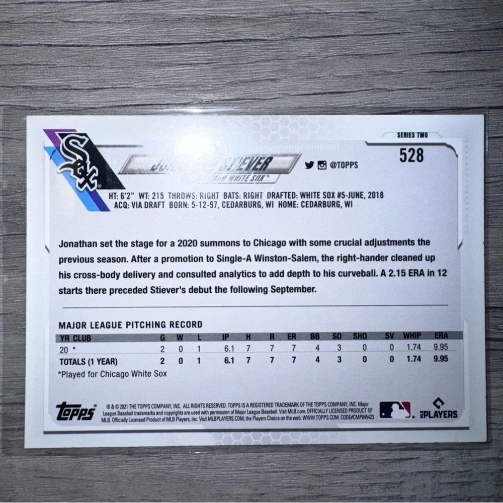 2021 Topps JONATHAN STIEVER Employee Edition Rare card #528 CHICAGO WHITE SOX